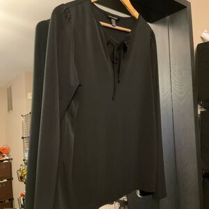 (Lori) Banana Republic Black Long Sleeve Tie Front Blouse